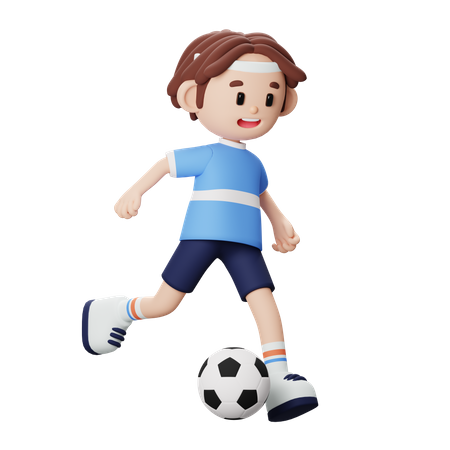 Footballspieler tritt Ball  3D Illustration