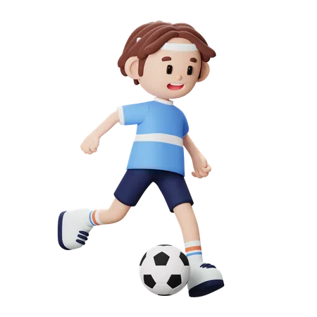 Footballspieler tritt Ball  3D Illustration