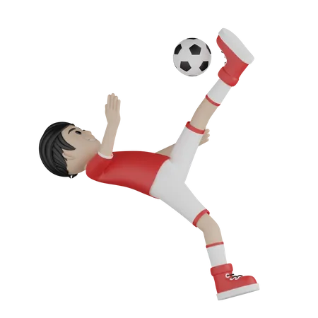 Footballspieler tritt Fußball  3D Illustration