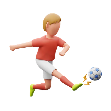 Fußballspieler treten den Ball  3D Illustration