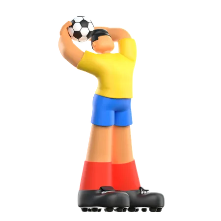 Fußballspieler wirft Ball  3D Illustration