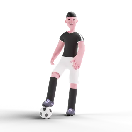 Jugador de fútbol de pie con el balón de fútbol  3D Illustration