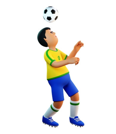 El futbolista golpea la pelota con la cabeza.  3D Illustration