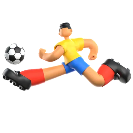 Jugador de fútbol haciendo patada al fútbol  3D Illustration