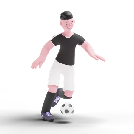 Jugador de fútbol practicando para el partido  3D Illustration