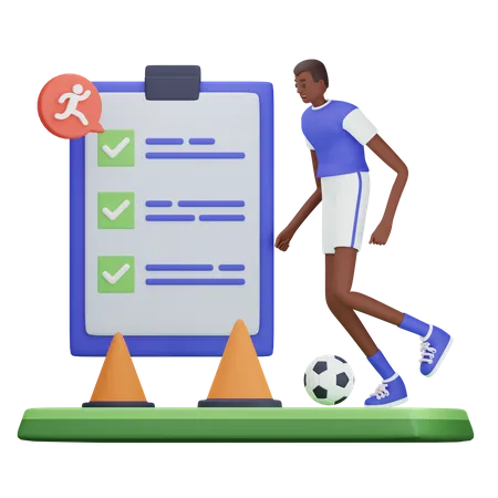 Jugador de fútbol practicando según el plan.  3D Illustration