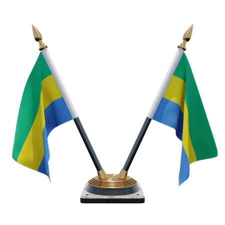 Gabon Double Desk Flag Stand  3D Icon