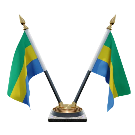 Gabon Double Desk Flag Stand  3D Illustration