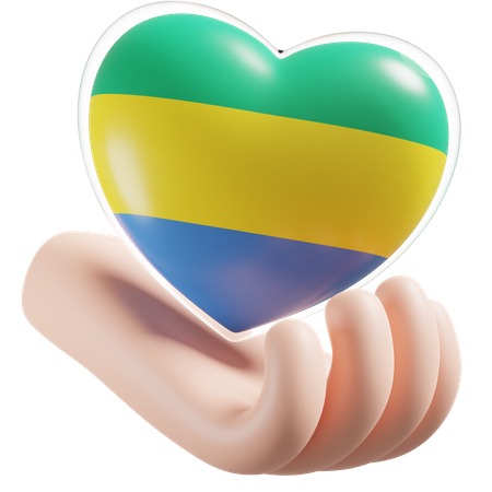 Gabon Flag Heart Hand Care 3D Icon