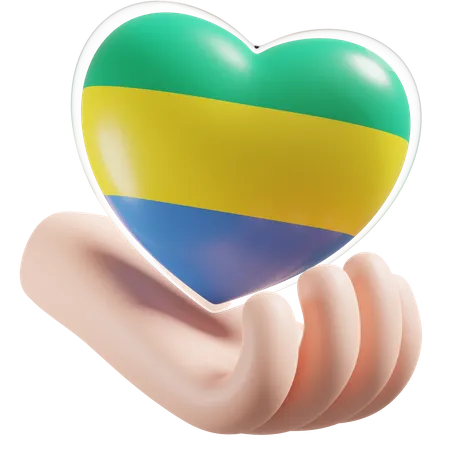 Gabon Flag Heart Hand Care  3D Icon