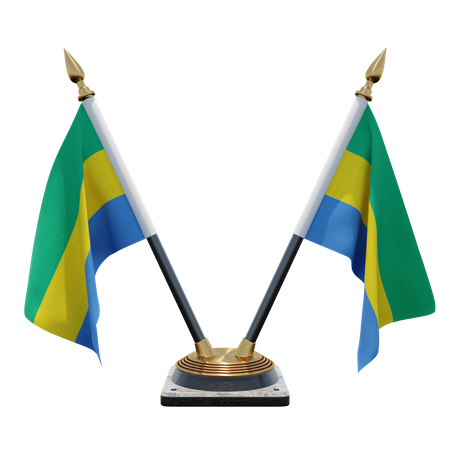 Support de drapeau de bureau double Gabon  3D Flag