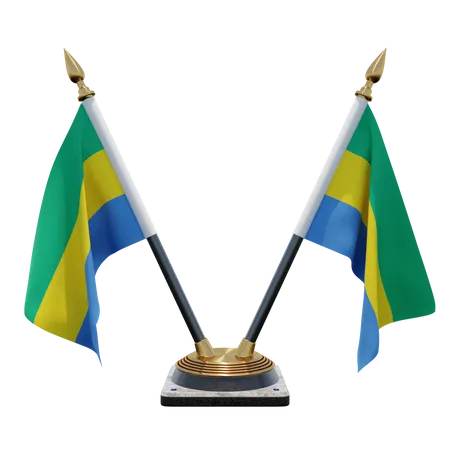 Support de drapeau de bureau double Gabon  3D Flag