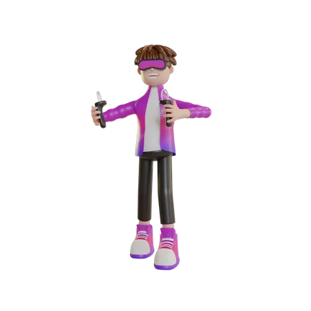 Menino com gadget de tecnologia Metaverso  3D Illustration