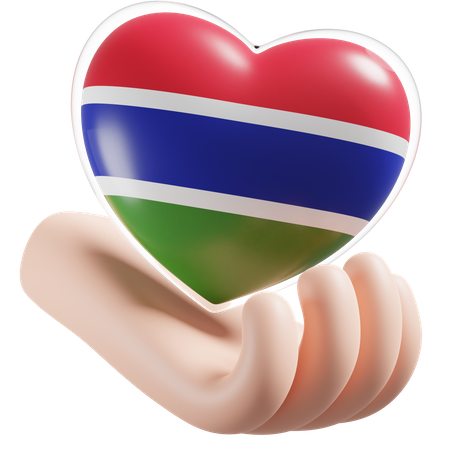 Cuidados com as mãos e o coração da bandeira da Gâmbia  3D Icon