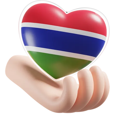 Cuidados com as mãos e o coração da bandeira da Gâmbia  3D Icon