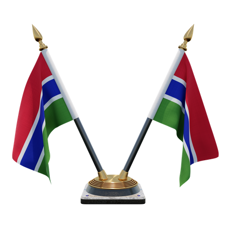 Gambia Double Desk Flag Stand  3D Flag