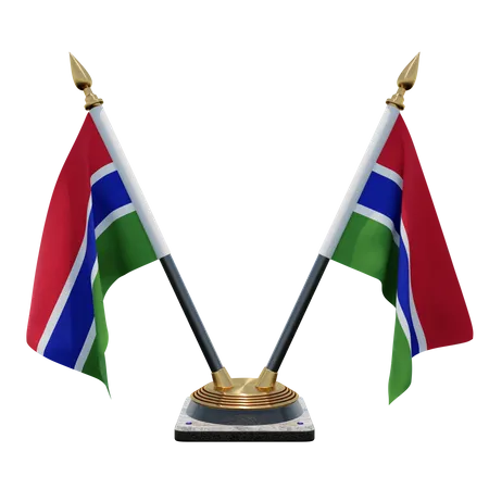 Gambia Double Desk Flag Stand  3D Flag