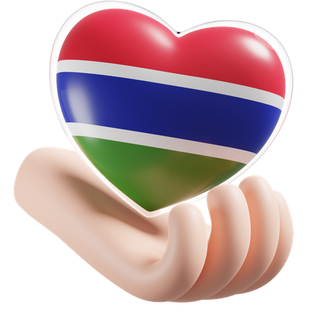 Gambia Flag Heart Hand Care  3D Icon