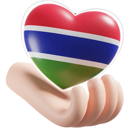 Gambia Flagge Herz Handpflege  3D Icon