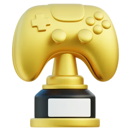 3 D Game Gold Trophy In The Shape Of A Game Controller Representing Top Honors In Gaming And Esports Competitions 3D Icon