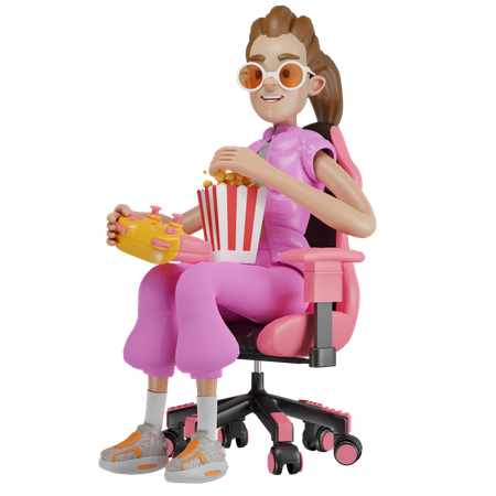 Gamer girl enjoying  3D Illustration