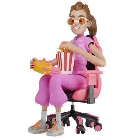 Gamer girl enjoying  3D Illustration