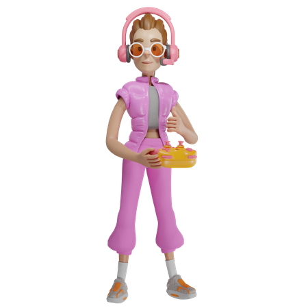 Gamer girl pointing thumb up  3D Illustration