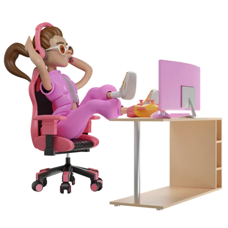 Gamer girl relaxed  3D Illustration