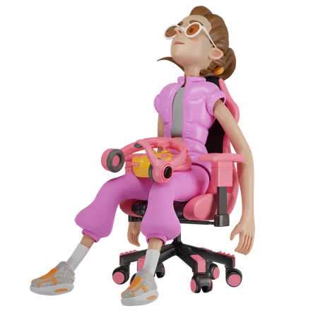 Gamer Girl Resting After Playing 3D Illustration