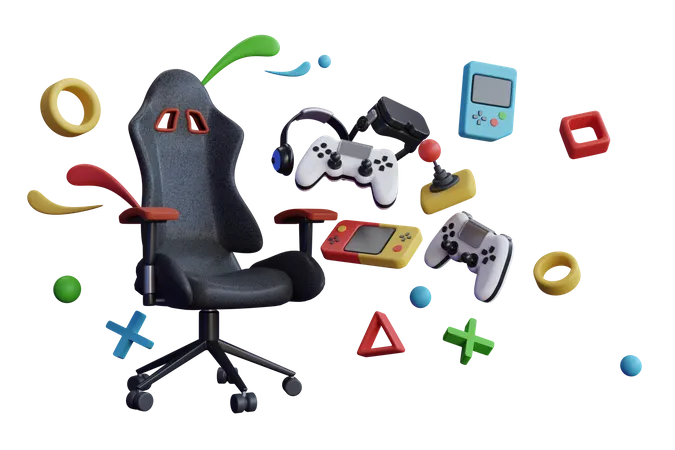 Gaming Chair console hanging with gaming equipment  3D Illustration