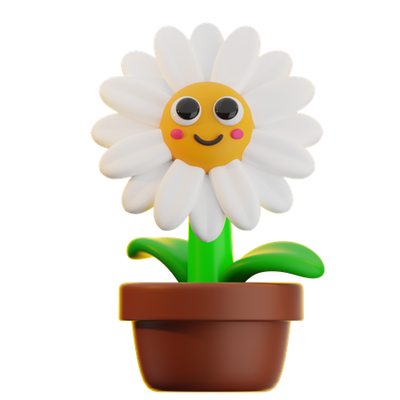 Blume, Gänseblümchen, Mit, Gesicht, In, A, Topf  3D Icon