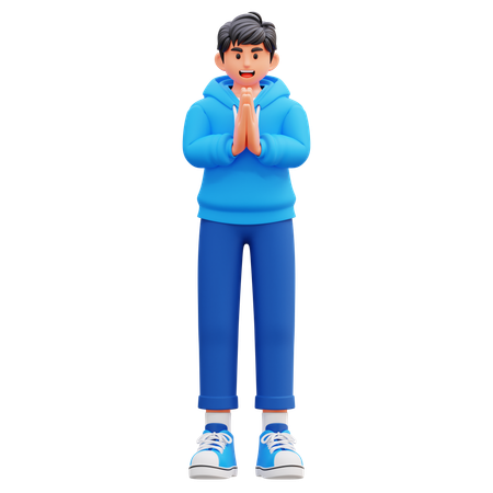 Garçon à capuche en train de prier  3D Icon