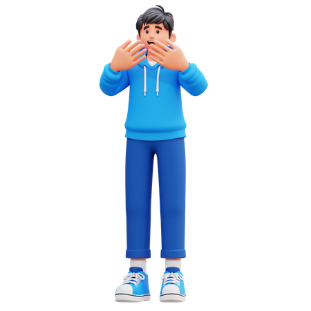 Garçon à capuche prenant une pose choquante  3D Icon