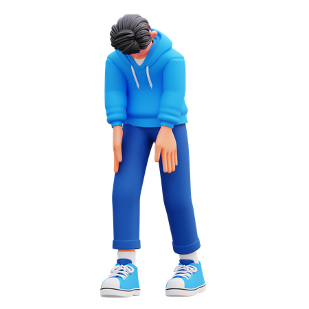 Garçon à capuche se sentant fatigué  3D Icon