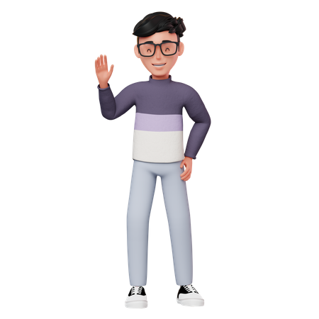 Garçon agitant la main et disant bonjour  3D Icon