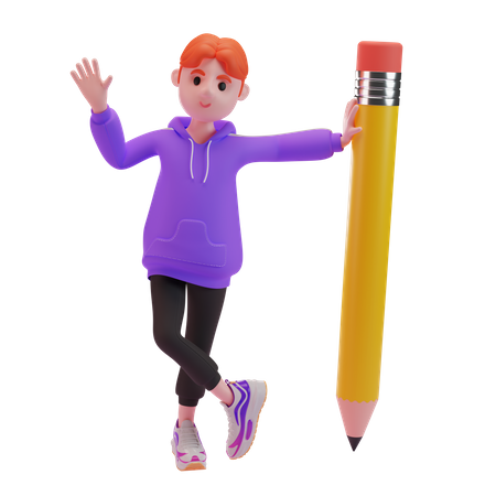 Garçon agitant sa main avec un crayon  3D Icon