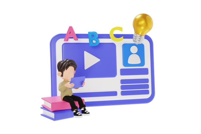 Garçon apprenant à partir d'un cours en ligne  3D Icon