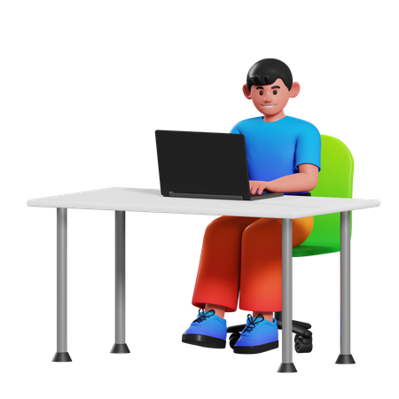 Garçon assis sur le bureau  3D Icon