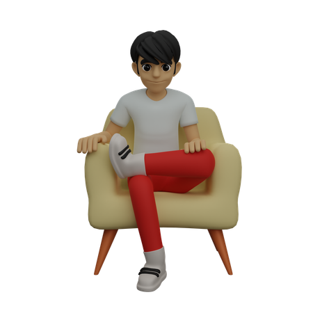 Garçon assis sur un fauteuil  3D Illustration