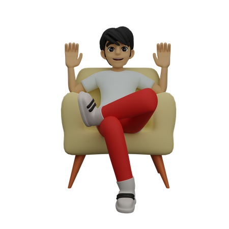 Garçon assis sur un fauteuil  3D Illustration