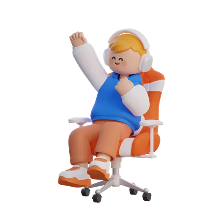 Le garçon est assis sur une chaise  3D Illustration