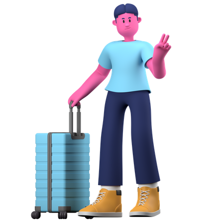 Garçon avec des bagages  3D Illustration