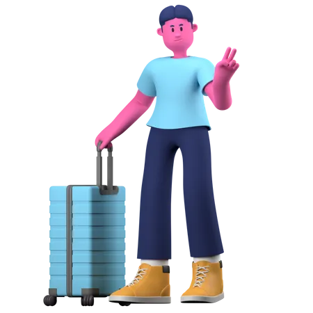 Garçon avec des bagages  3D Illustration