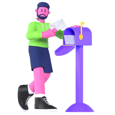 Garçon avec courrier  3D Illustration