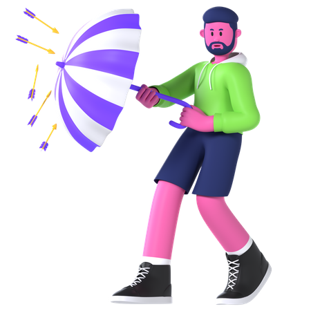 Garçon avec parapluie  3D Illustration