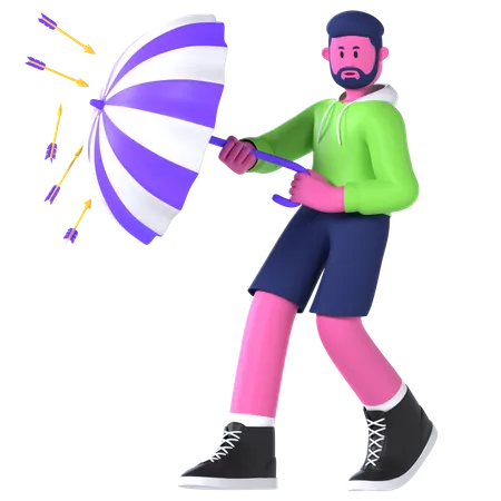 Garçon avec parapluie  3D Illustration