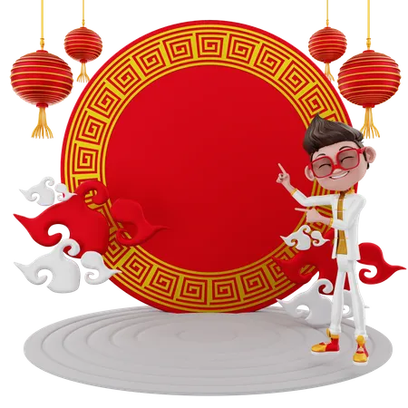 Garçon célébrant le nouvel an chinois  3D Illustration