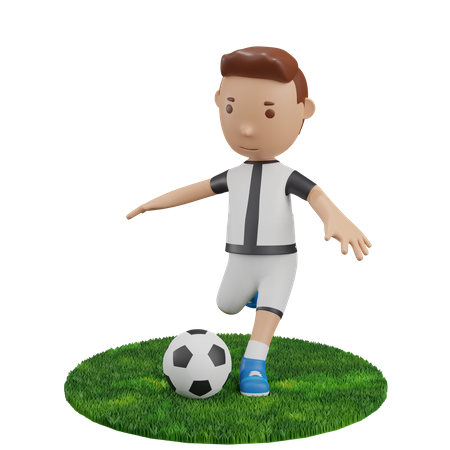 Garçon donnant un coup de pied au football  3D Illustration