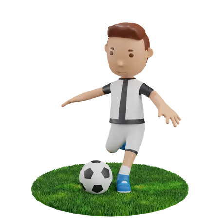 Garçon donnant un coup de pied au football  3D Illustration