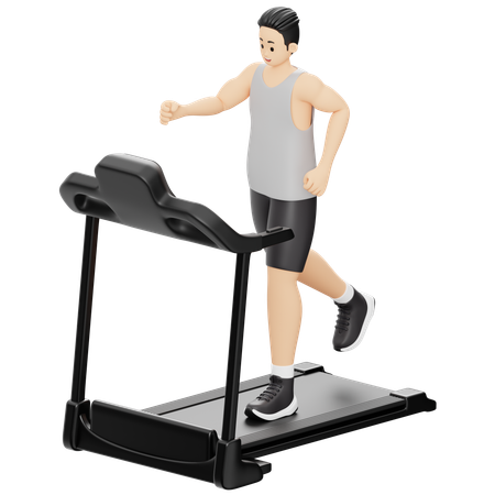 Garçon de gym courant sur un tapis roulant  3D Illustration